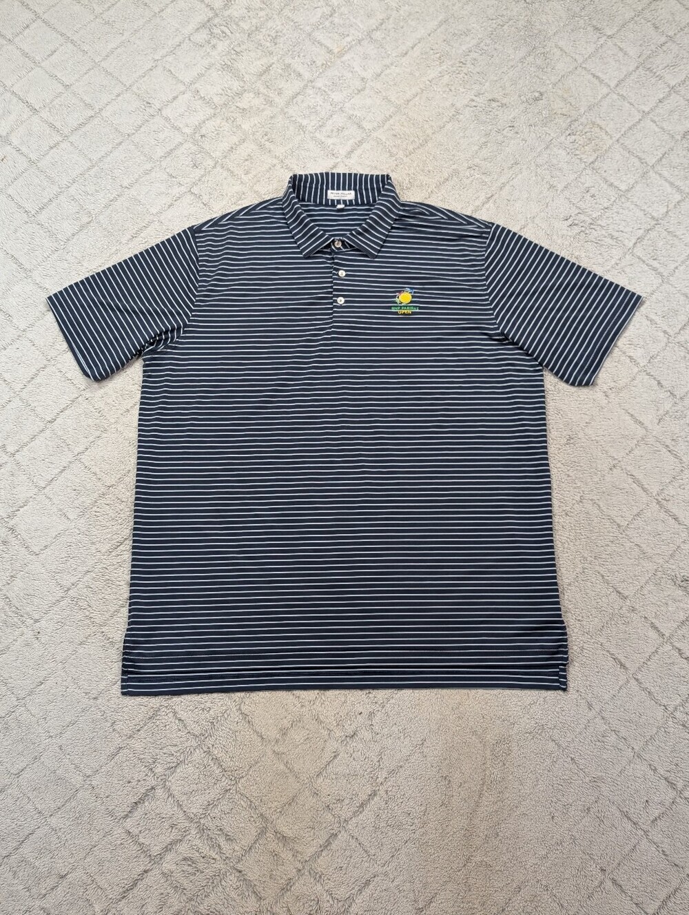 Peter Millar Shirt Mens XXL Blue Navy Stripe Sport Performance Jersey Polo Logo